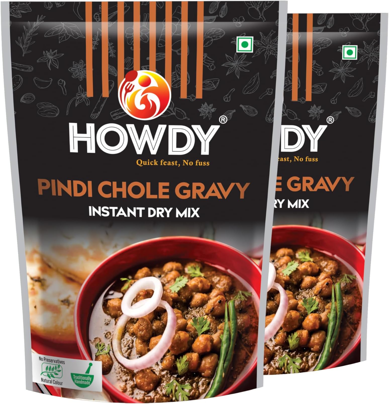 HOWDY - Pindi Chole Gravy Dry Mix | Instant Gravy - Ready to cook | No Preservatives - Pack of 2