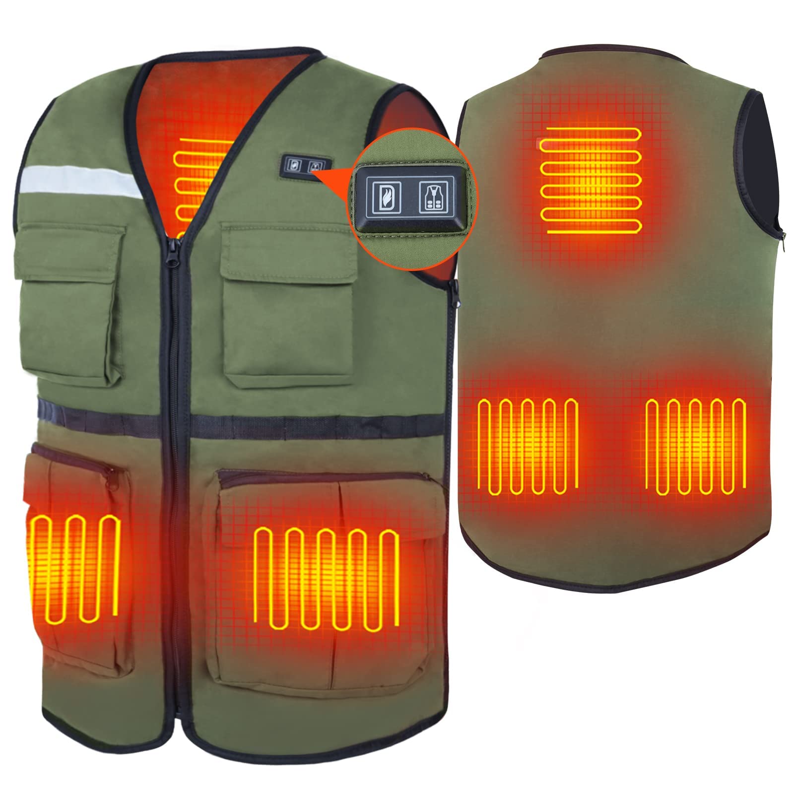Chaleco térmico de pesca con luz LED y multibolsillos impermeable ajustable 7