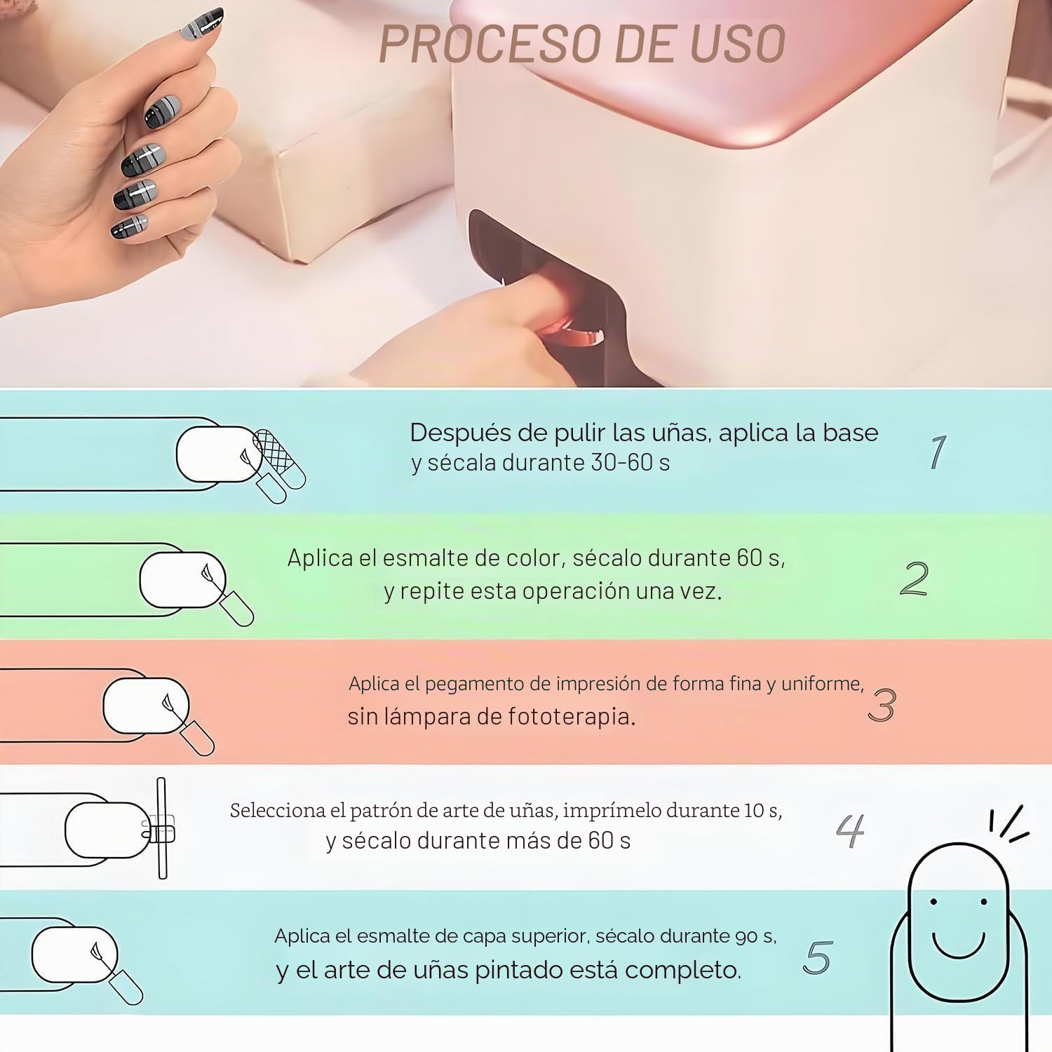 Impresora 3D para decoración de uñas, máquina de impresión de uñas DIY con control de aplicación, alta resolución de 4800 ppp, reconocimiento automático de forma de uñas y dibujo rápido 10S