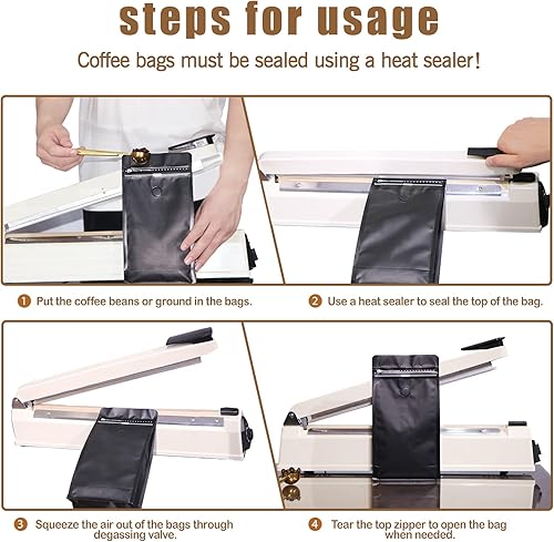 Miniatura 5 de DMPACKDM Bolsas de café con válvula (16 onzas, 1 libra, 100 unidades) de papel de aluminio negro de alta barrera de fondo plano sellado térmicamente