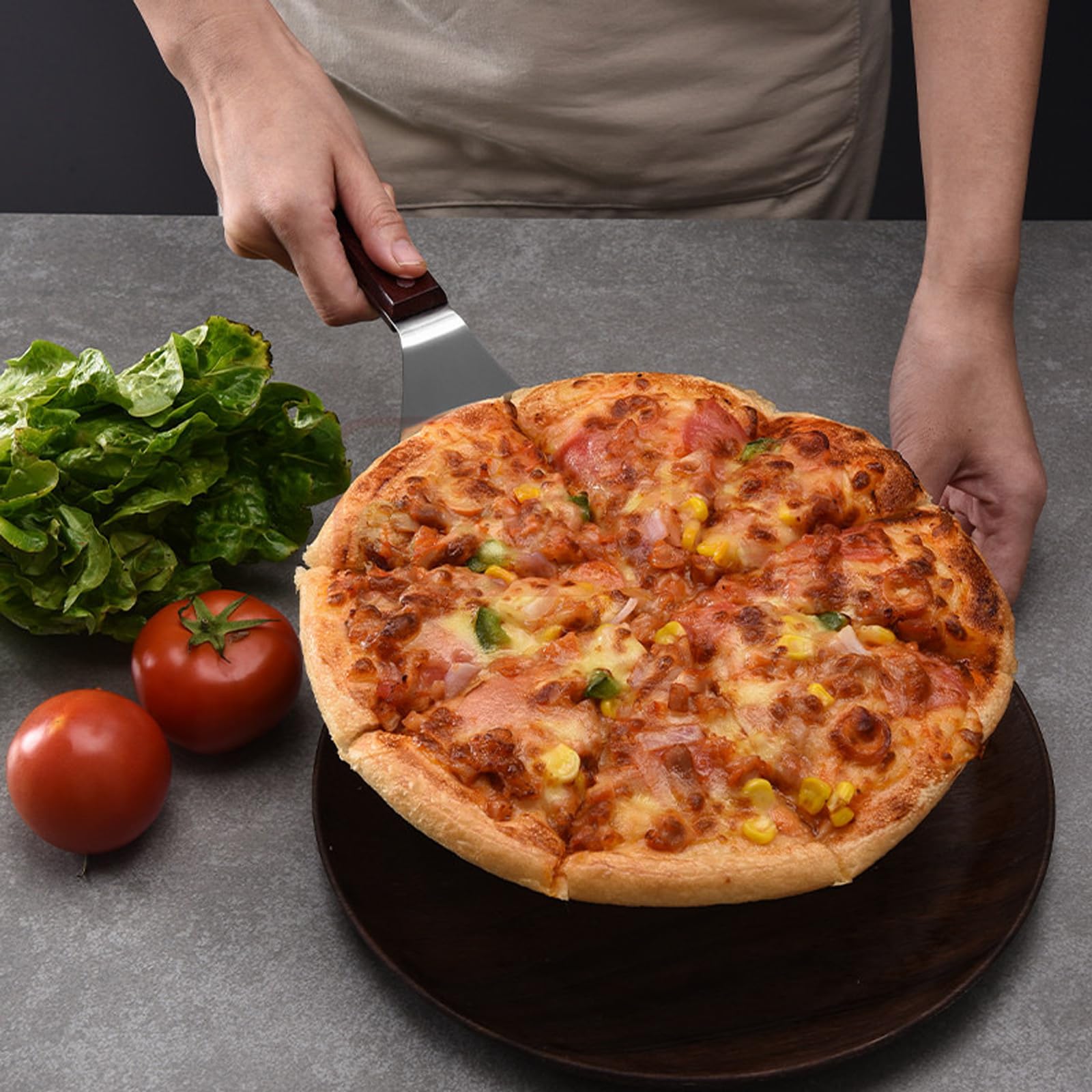Pala per Pizza, Paletta per Pizza con Manico in Legno e Vassoio di Metallo in Acciaio Inossidabile per Pizze Fatte in Casa, Manico Pala Pizza, per Gualsiasi Esterno o Interno Pizza Grill Forno