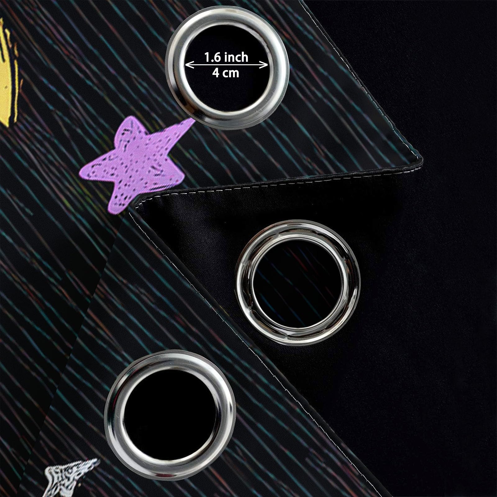 Rideau Occultant Noir, Rideaux Thermique Isolant Doux Anti UV - Draperies Intérieurs Ciel Étoilé Cartoon Nuages Lune pour Salon Chambre Décoration de Fenêtre 110L x 215H cm Lot de 2