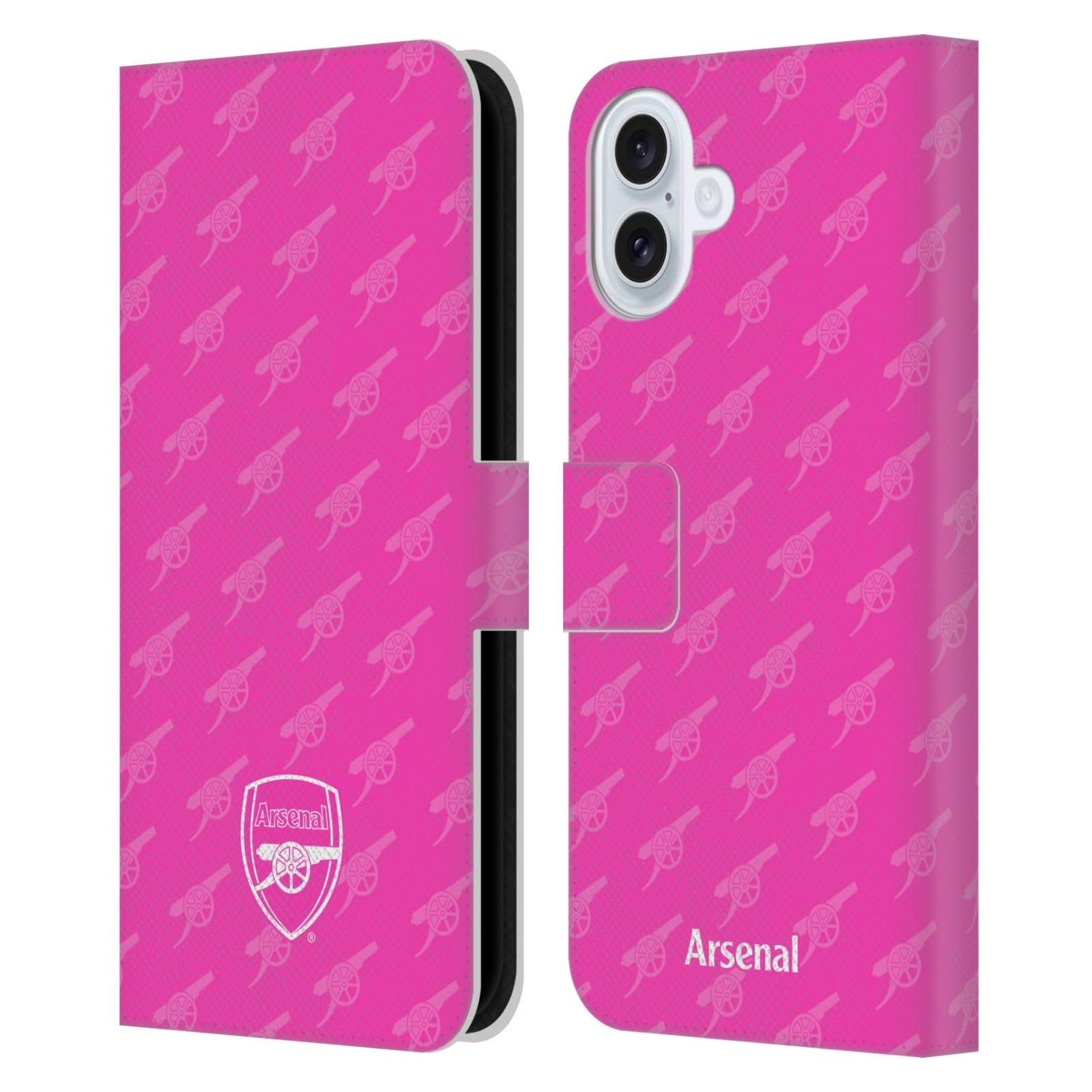 Head Case Designs Officially Licensed Arsenal FC Pink Crest Patterns Leather Wallet Case Compatible With Apple iPhone 16 Plus