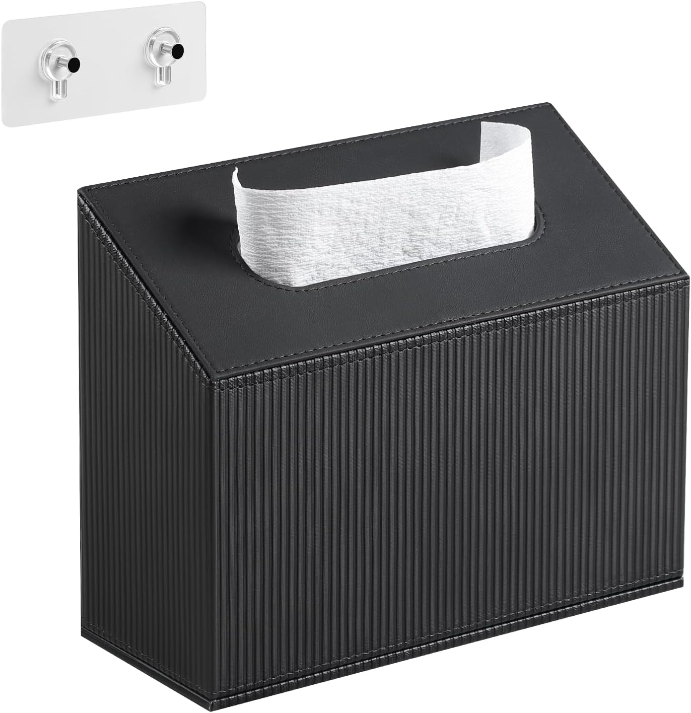 PU Leather Hand Towels Box Cover, Wall-Mounted Tissue Box Cover Disposable Paper Hand Towel Box Holder for Bathroom Towel Bar Countertop (Black)