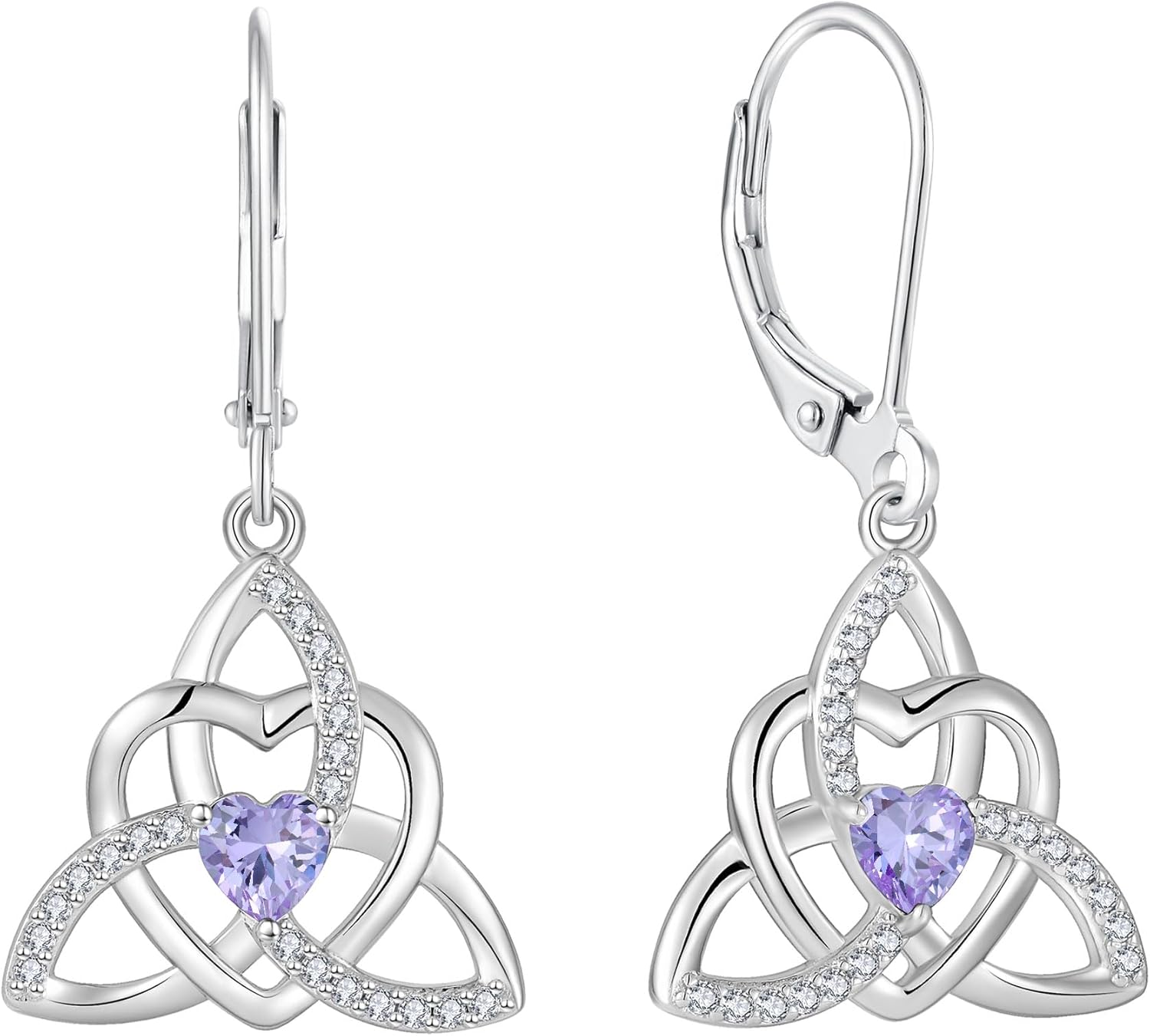 Celtic knot Earrings Trinity Knot Leverback 925 Sterling Silver Dangle Drop Earring for Women Heart Birthstones Jewelry Gifts