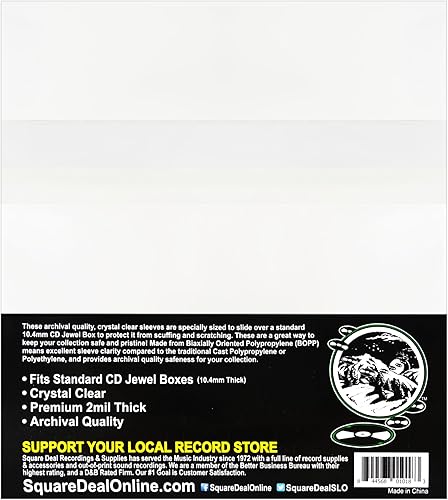Miniatura 2 de Square Deal Recordings & Supplies - Fundas para CD - RESEALABLE Premium 2mil de grosor - Calidad de archivo, transparente - Capacidad para 1 caja de