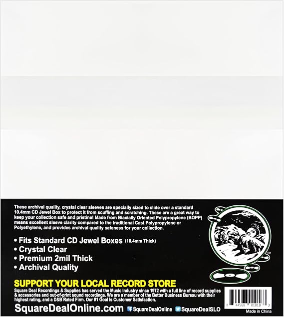 Resealable CD Outer Sleeves - Holds 1 Jewel Box - Clear (100 Sleeves)