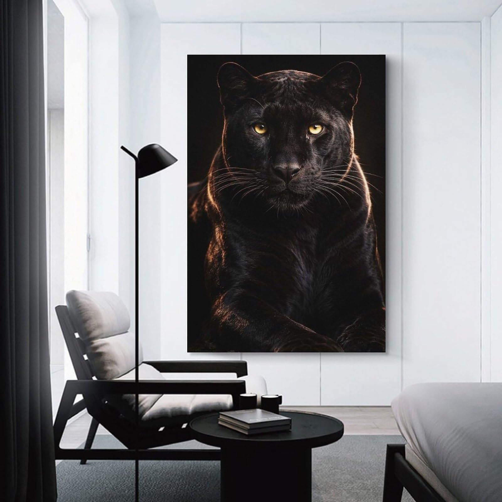 Junmoney Unframe-Style-7 Black Panther With Intense Yellow Eyes Home Decor Wall Art, 16X24inch(40X60cm), For Lounge, Bedroom Or Personal Spaces, Thoughtful Wall Decor For Art Lovers