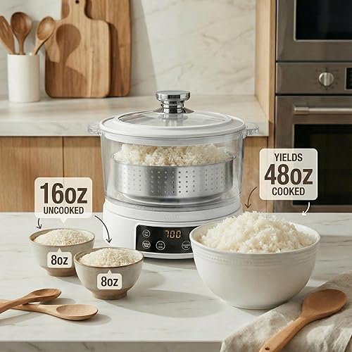 Miniatura 5 de COOK WITH COLOR Arrocera de vidrio baja en carbohidratos de 3 litros, hace 6 tazas de arroz cocido bajo en azúcar con cesta de filtro de elevación