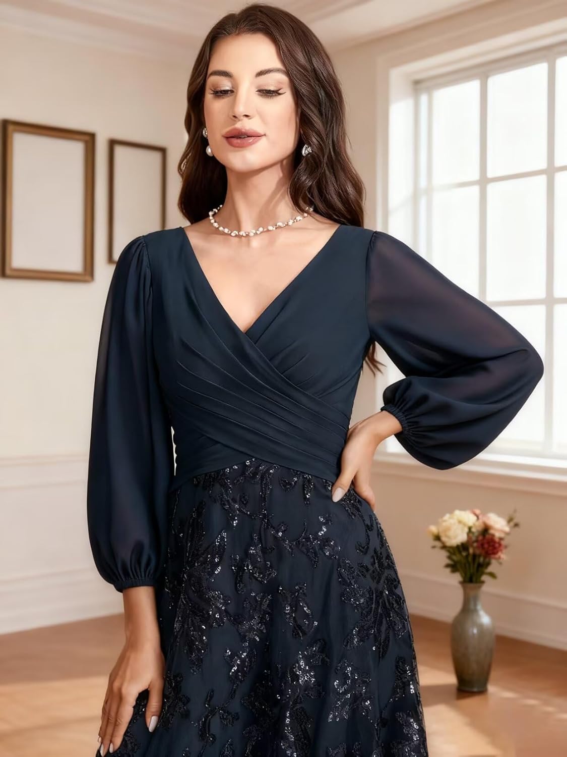 Laces Applique Mother of The Bride Dresses V Neck Chiffon Grandmother of The Groom Dress - Image 6