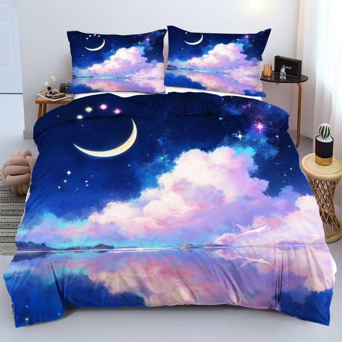 Housse de couette 90x190 nuages roses sans repassage et lavable en machine facilement