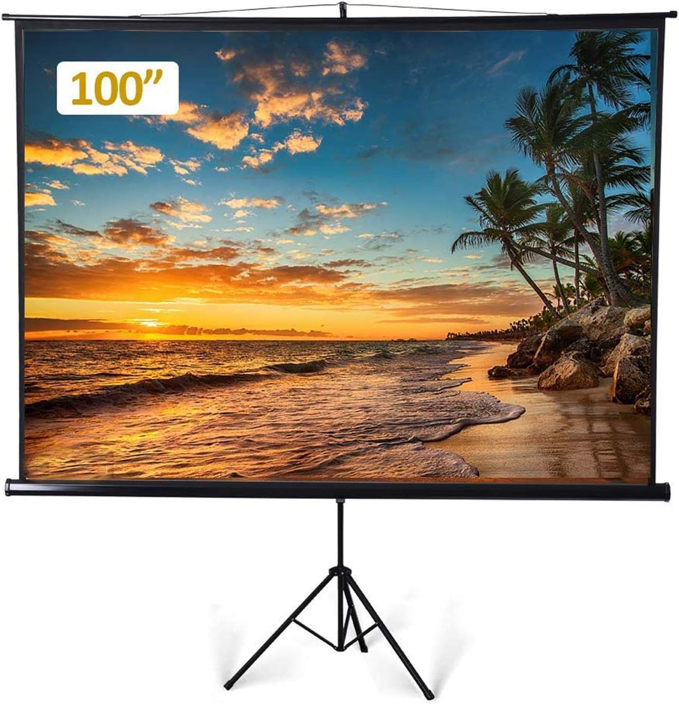 Projector Screen Portable 100 Inch Diagonal Projection HD 4:3 Projection Pull Up Foldable Stand Tripod