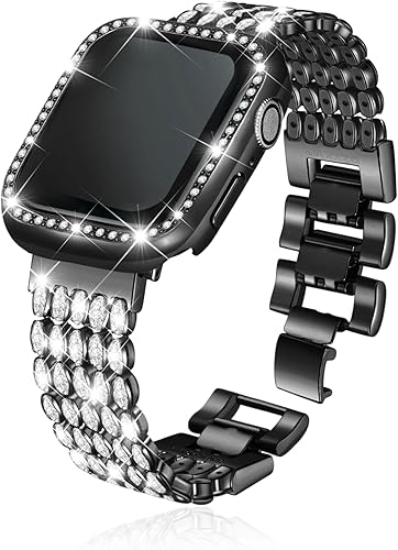 Correas de repuesto de metal con diamantes de imitación brillantes de circonita cúbica para Apple Watch de 1.496 pulgadas, 1.575 pulgadas, 1.614