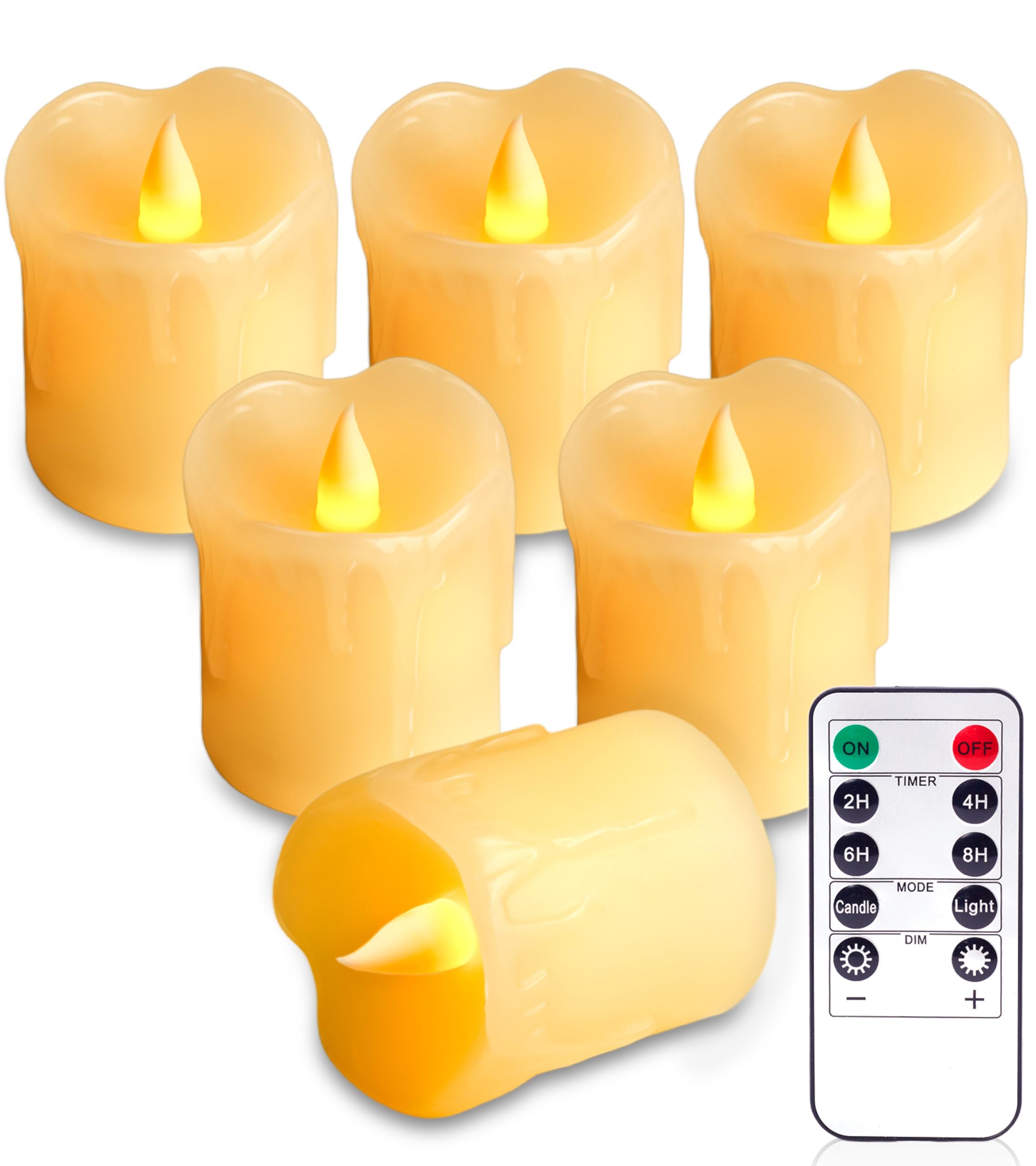 Bayglow Battery Operated Votive Candles - 2"x2.5" 6 Pack Flameless Timer Real Wax Remote Control LED Tea Lights Small Realistic Flickering Electric Fake Candle Wedding Table Party Christmas Decor