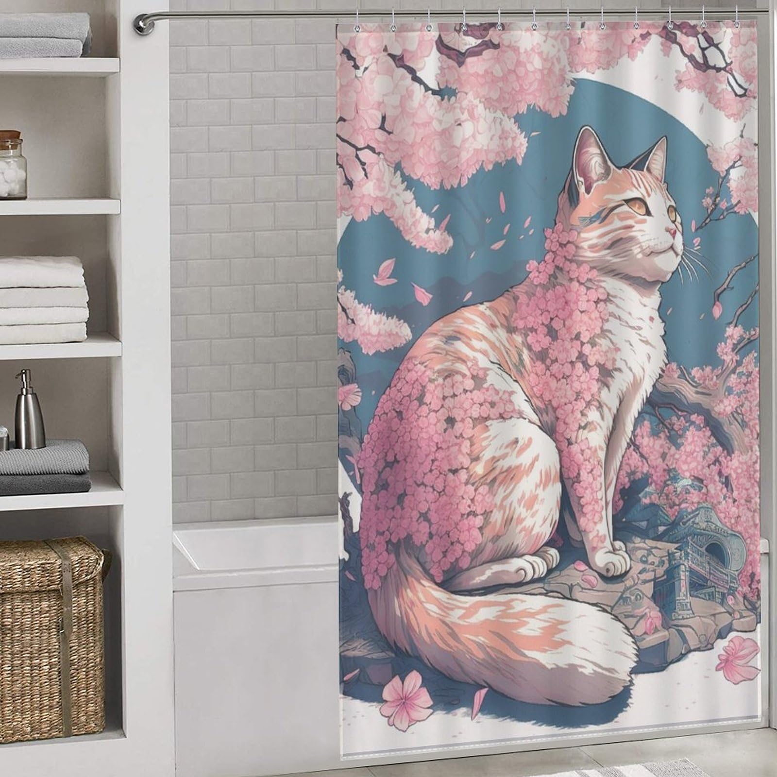 Rideau de douche Japon en polyester lavable 140x183cm avec crochets