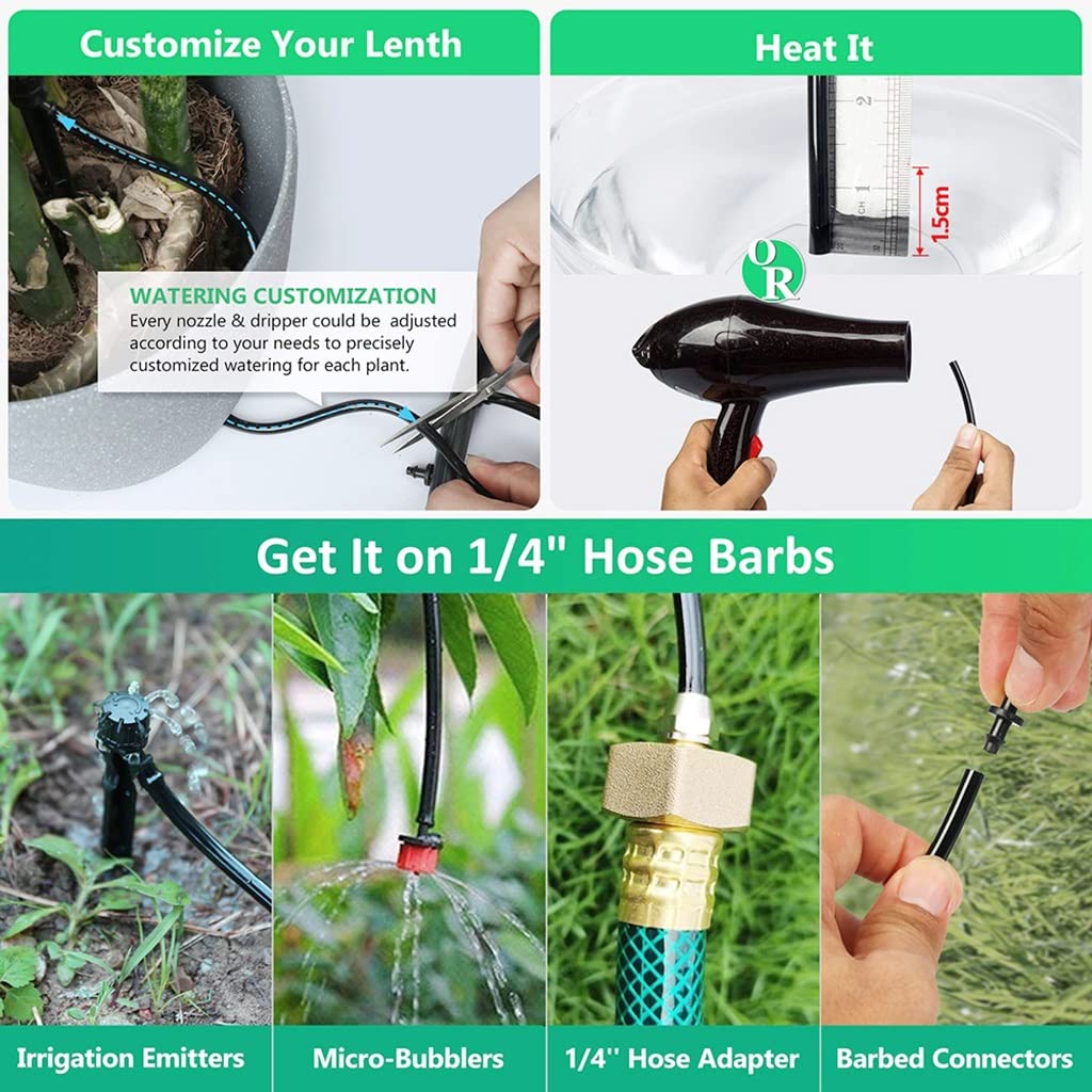 Cinta de goteo de riego – Micro tubo de goteo de PVC para jardín, tamaños de 4/7 mm y 0.25 pulgadas para riego eficiente, sistema de aspersor de paisaje, múltiples opciones de longitud