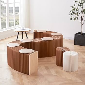 未使用 折りたたみ式 アコーディオン ペーパースツール ペーパーベンチ アコーディオン 折りたたみ式 クラフト紙