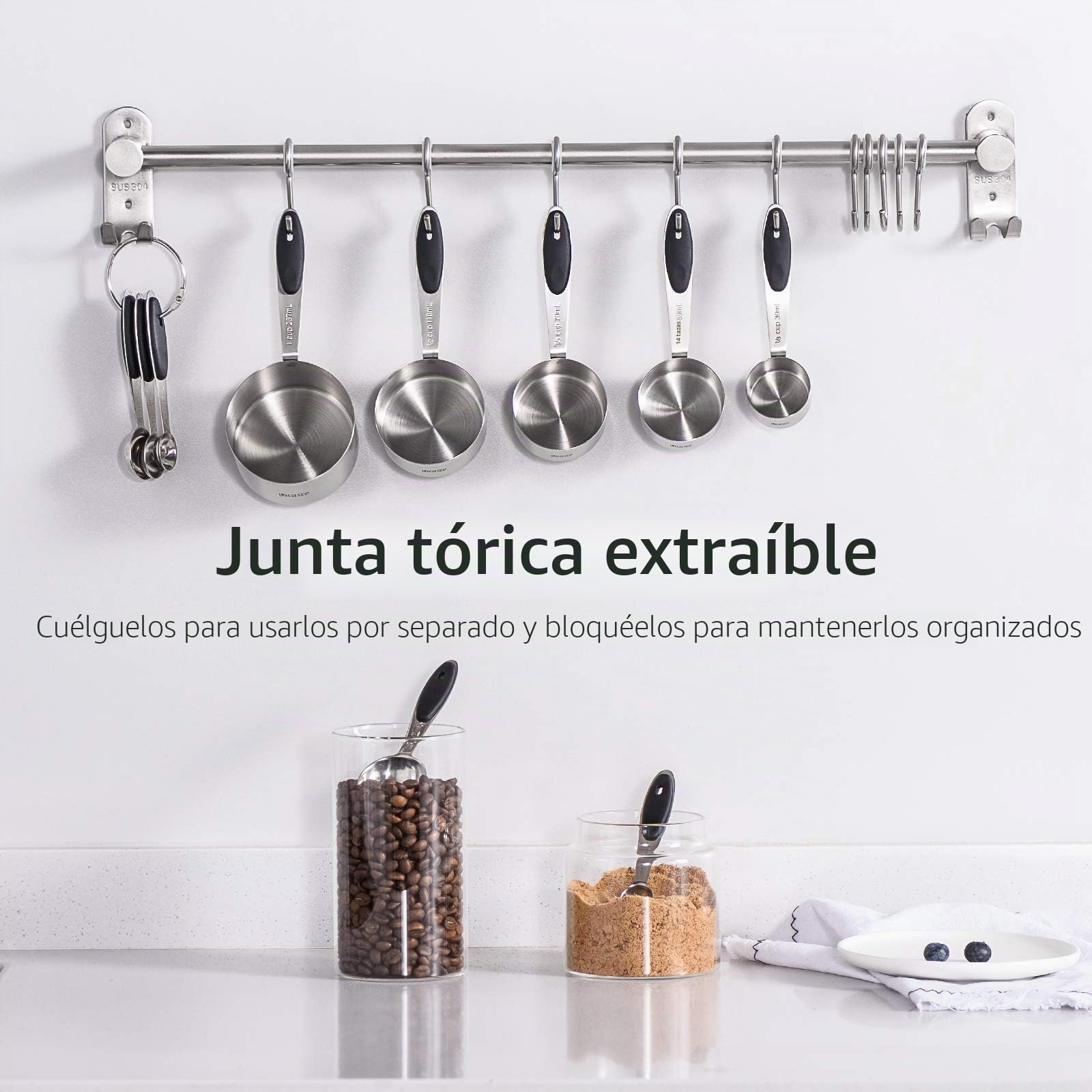 U-Taste Tazas Cucharas Medidoras Juego, acero 18/8, 10 Piezas, Negro | Reposteria Hornear y Cocinar en la Cocina, Mango de Grosor Mejorado
