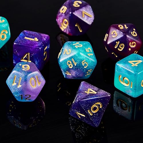 Miniatura 3 de Juego de 2 dados poliédricos de 11 dados multicara, tacto suave con bolsa de cordón, compatible con dados de juego de mesa DND RPG MTG, 22 piezas