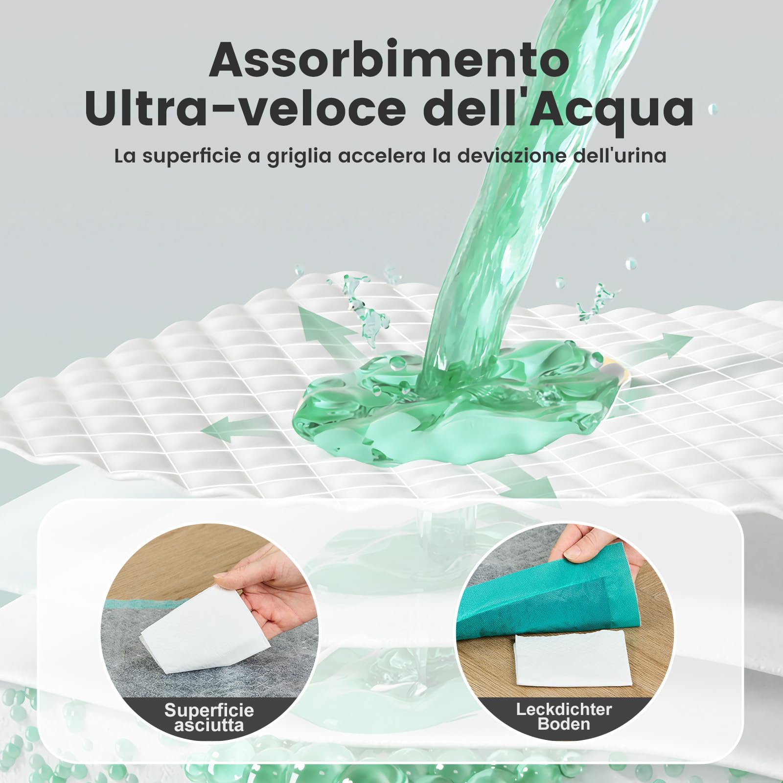 Gardner Pet Ricariche Tappetini Igienici per Lettiere Gatti, 43x29cm – Ultra Assorbenti, Impermeabili, Controllo Odori Carbone Attivo, Verde-Lavanda-40 Pezzi