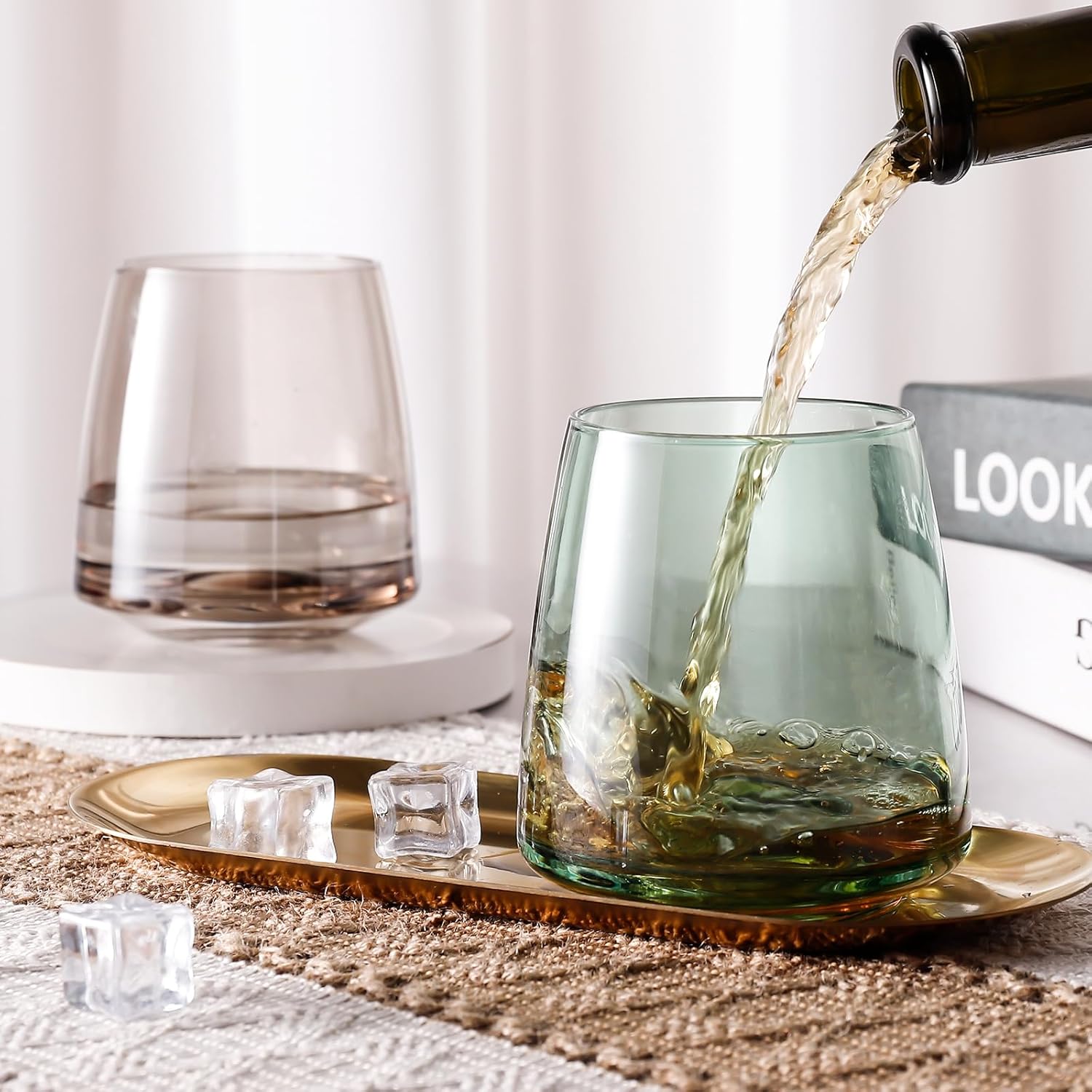 Stemless Wine Glasses Set of 6 - Hand Blown Colored Short Wine Tumblers Colorful Lead-Free Non-Fading Party Stemless Wine Glasses Set, Unique Gift for Wedding, New Year Gifts - Image 4