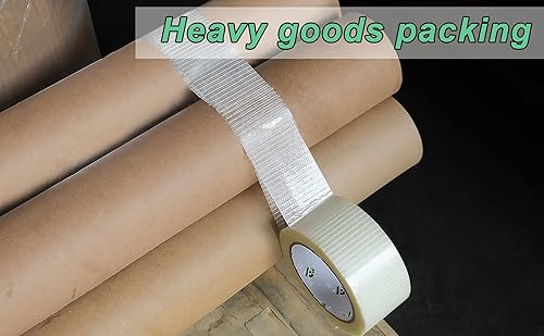 Miniatura 4 de BOMEI PACK Cinta de flejado de filamento bidireccional transparente, 6.7 mil x 2 pulgadas x 30 yardas, cinta reforzada con fibra de vidrio