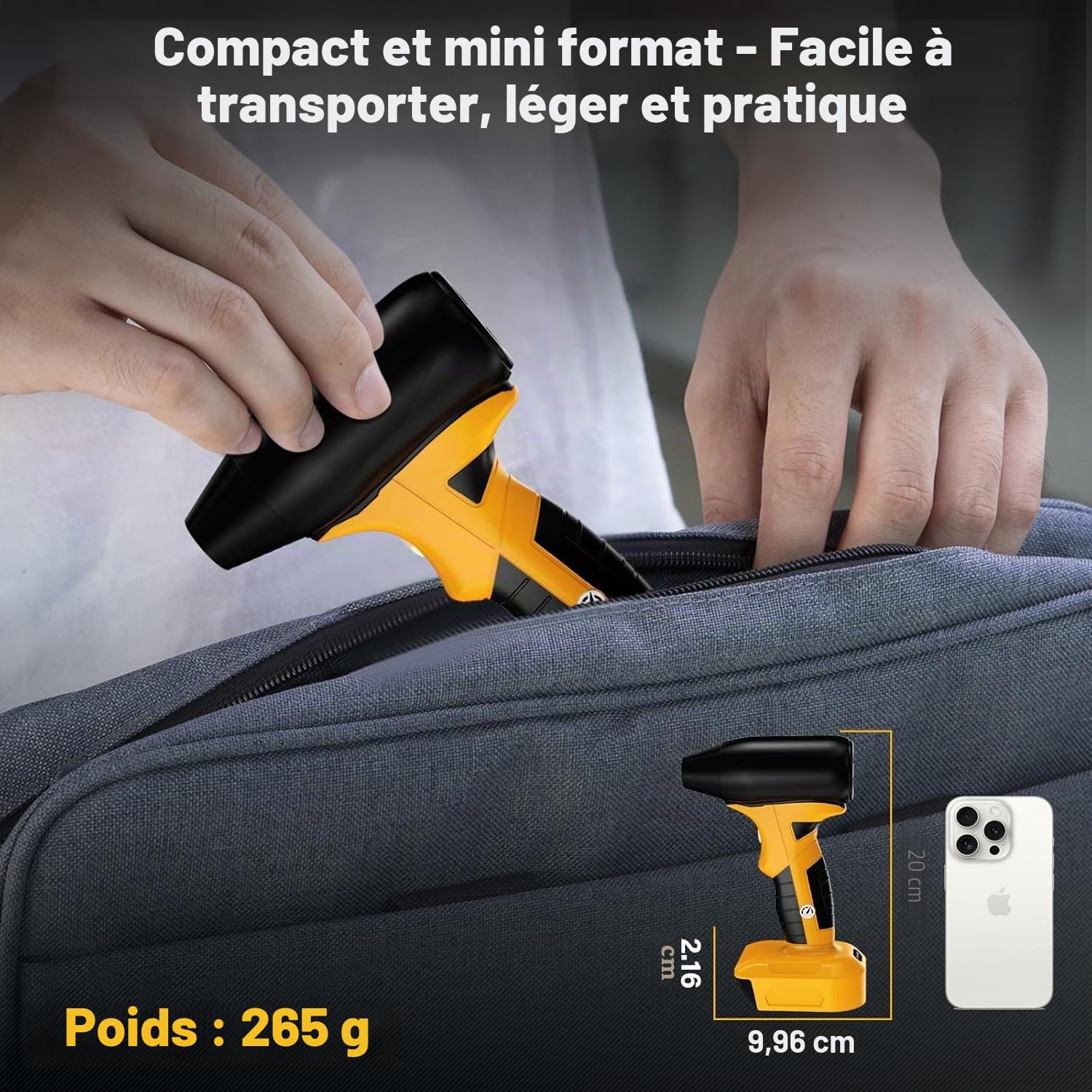 Souffleur à feuilles sans fil à 4 vitesses pour batterie Li-ion Dewalt 20 V, 130 000 tr/min, dépoussiéreur à air comprimé Super Mini Jet pour Dewalt pour ordinateur, voiture, clavier (sans batterie)