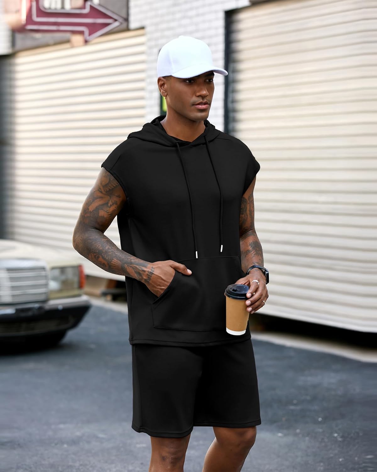Uni Clau Men's Tracksuit Short Sleeved Summer Hooded Athletic Outfits Casual Lightweight Shorts Set M-3XL