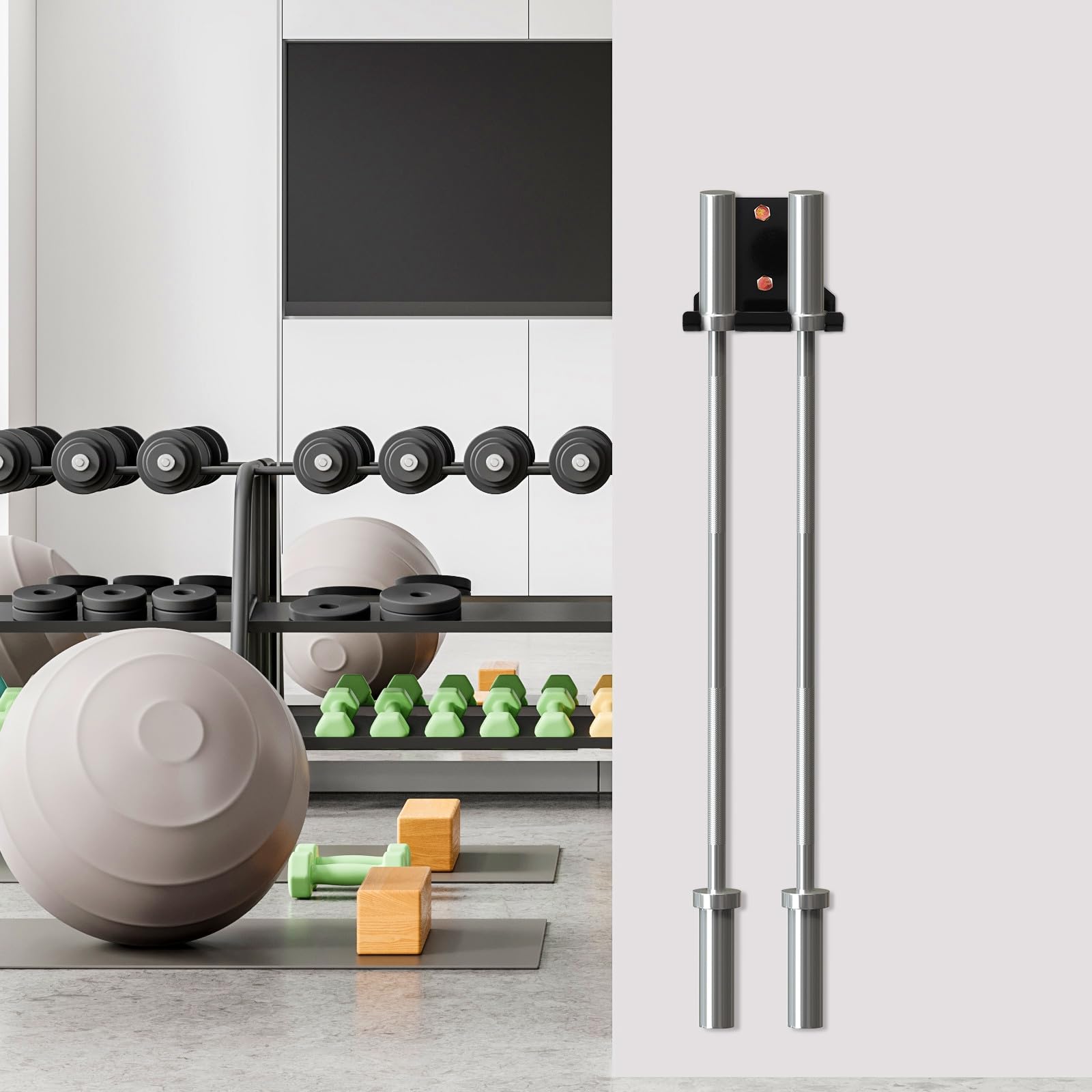 DOITOOL Estante de Almacenamiento de Barras de Pesas de Pared para Gimnasio en Casa, Soporte Doble para Barra Estándar, Acero Resistente y Compacto, Accesorio Fitness para Musculación
