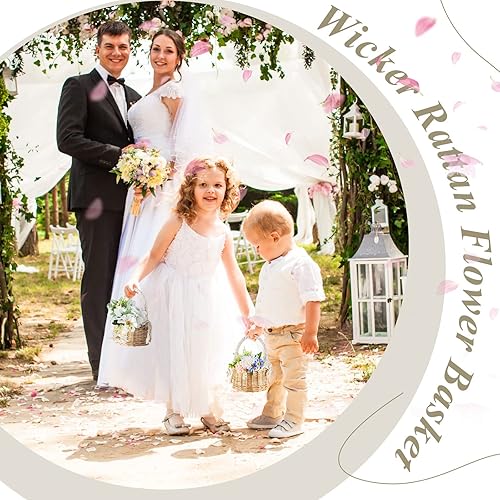 Miniatura 6 de Thyle 4 cestas de flores con asa, 7.87 x 4.33 pulgadas, ratán de mimbre, ligeras, color marrón