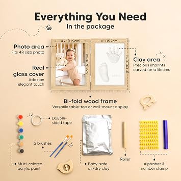 KeaBabies Baby Footprint Kit, Baby Shower Gifts for Girls, Boys and Pregnancy Journal Memory Book - Personalized Baby Hand and Footprint Kit Keepsake - 90 Pages Hardcover Pregnancy Planner Journal