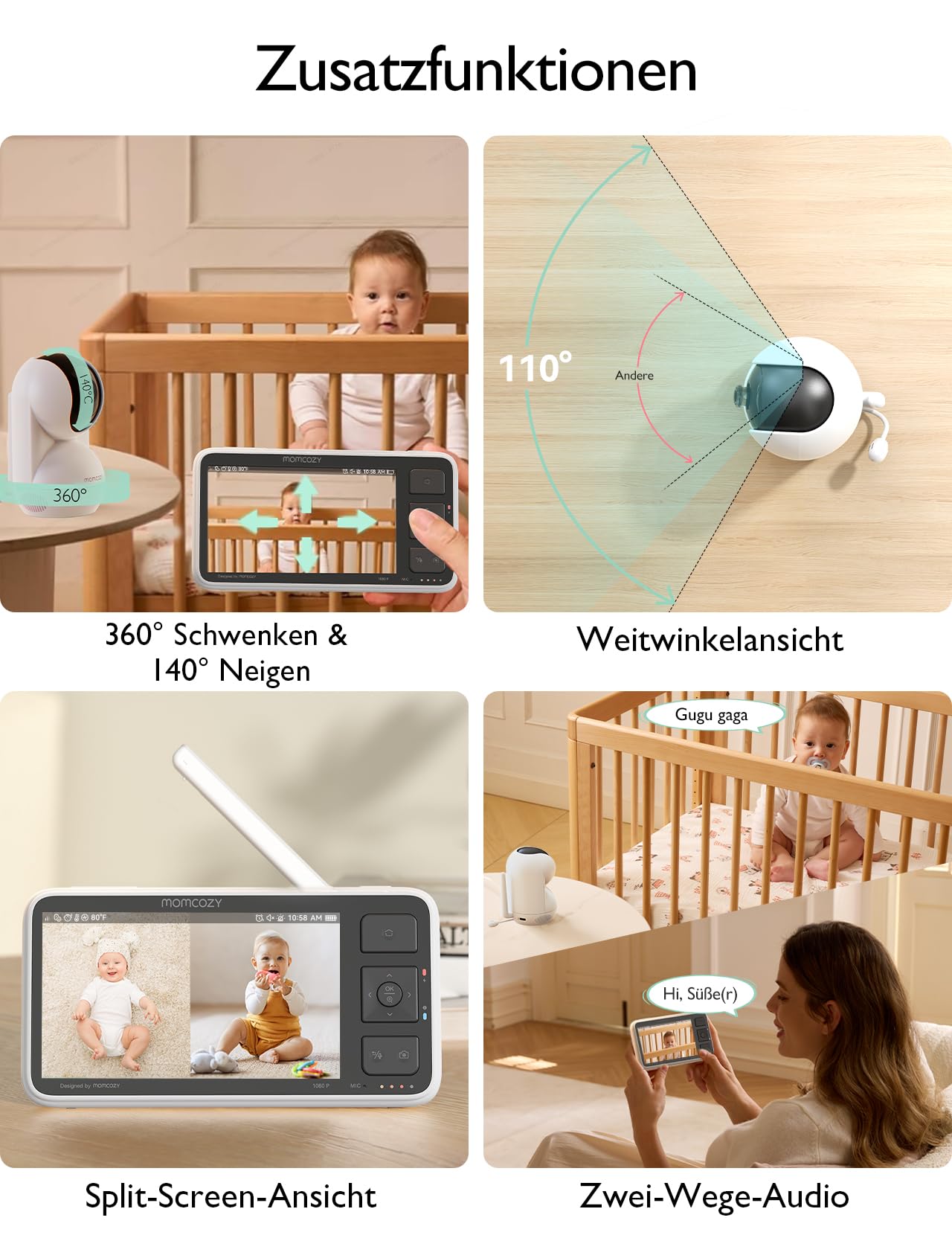 Momcozy BM03 Upgrade Babyphone mit Kamera ohne WLAN, 5,5-Zoll 1080P Baby Monitor, Sicherheitszonen-Alarm, Bewegungserkennung, Nachtsicht, VOX-Modus, Gegensprechfunktion, 500 m Reichweite Babyfon