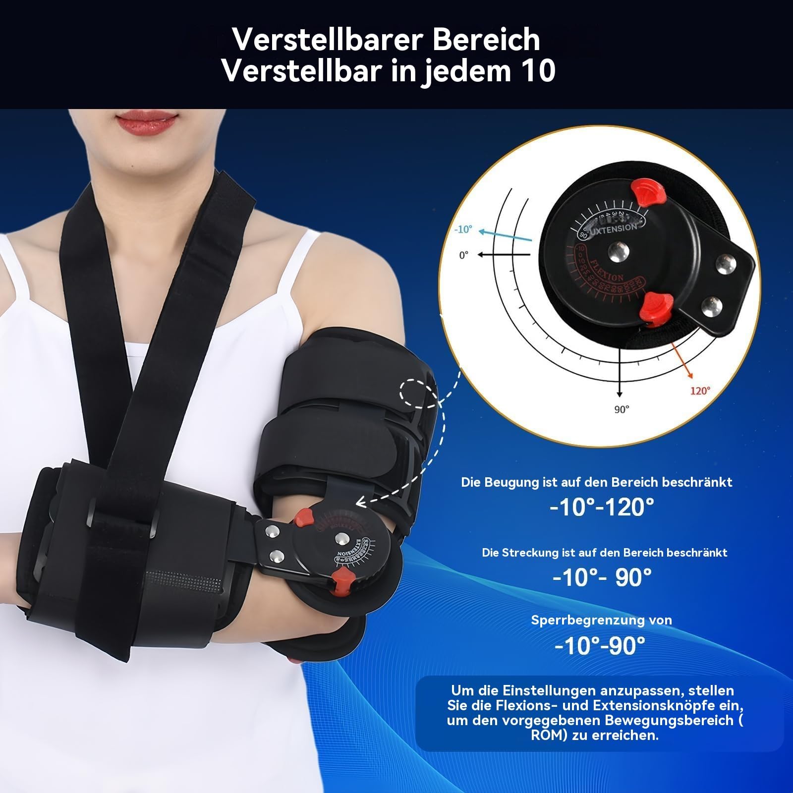 Ellenbogenorthese mit Bewegungsumfang Begrenzung,Stabilisierungsschiene zur Unterstützung der Armverletzung Erholung nach Operationen,bei Band-und Sehnenreparaturen,chirurgischer Versorgung Frakturen