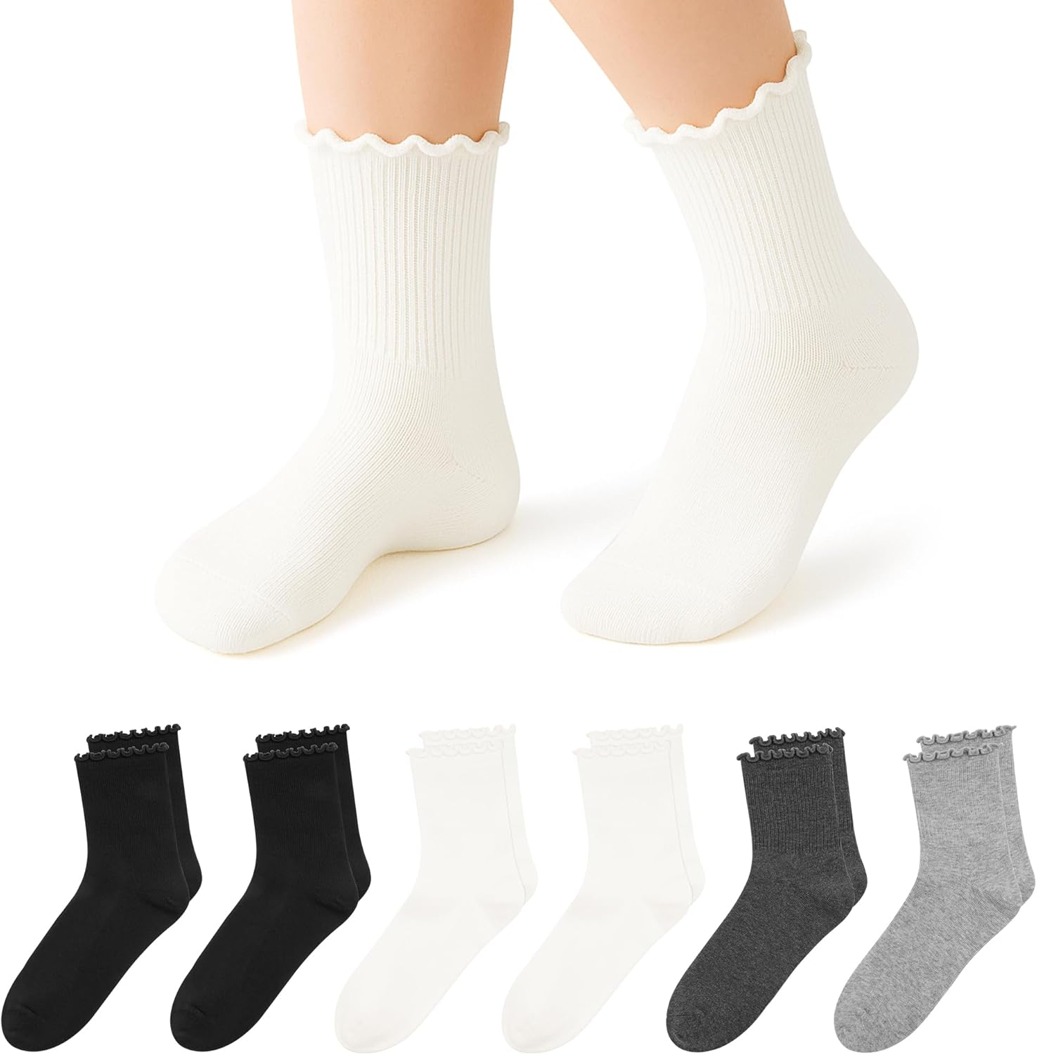 Stelle Girls Ruffle Socks Cotton School Uniform Dress Socks 3/5/6 Pairs Crew Soft Cute Frilly Sock for Kids Toddler