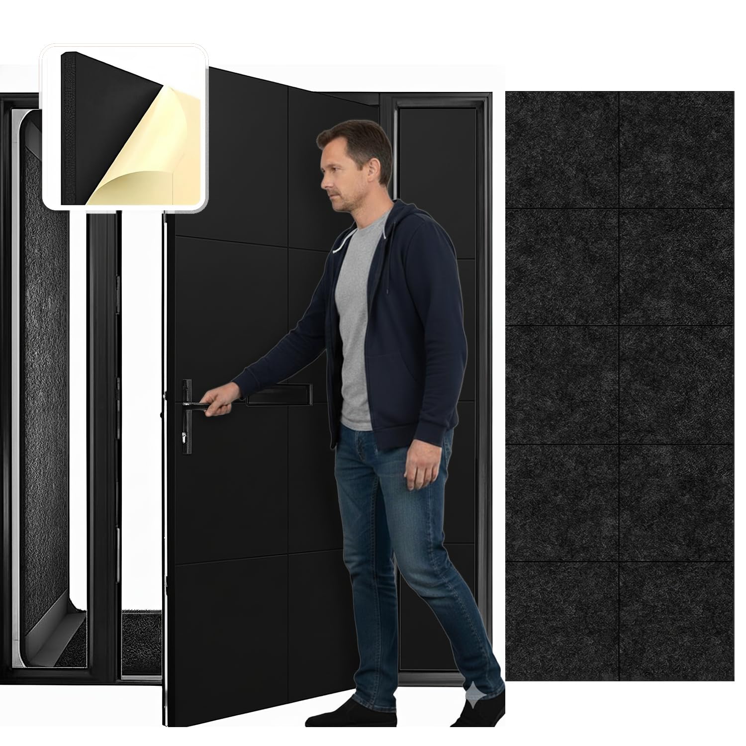 Arrowzooom 20 Black Self Adhesive Door Kit PRO Polyester Foam Panels Peel & Stick Music Recording Studio Soundproofing Noise Reducing -40db Thick Acoustic Treatment Flame Retardant 12x12x0.78 Inch