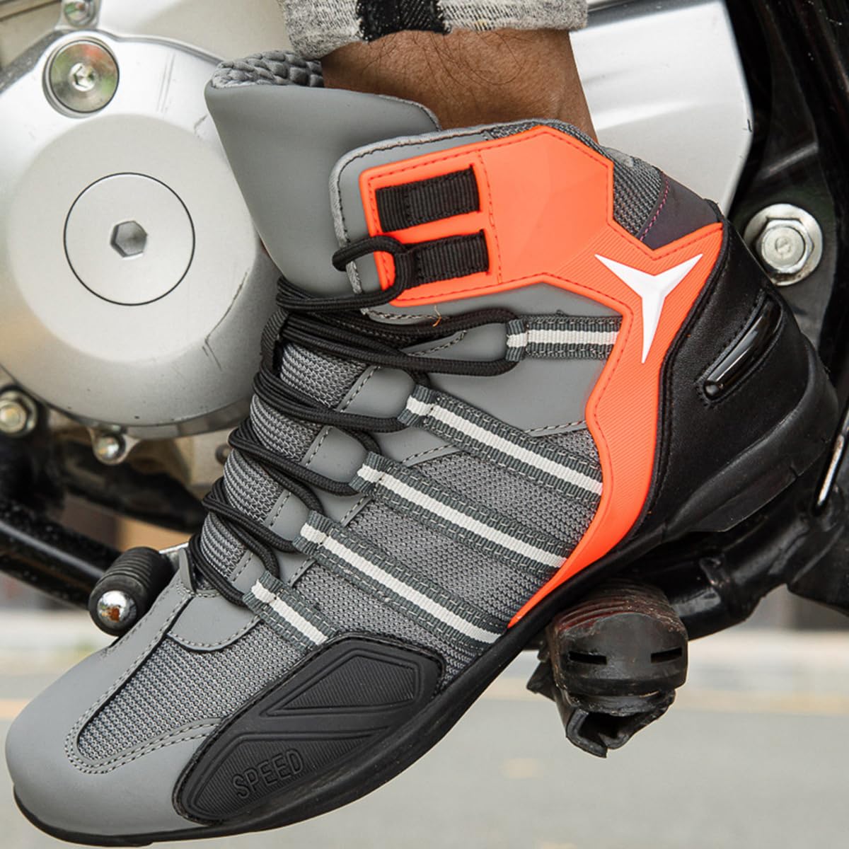 Stivali Moto in Pelle Uomo Modello Sportivo Racing Pista | Stivali da Motocross, Impermeabile, Traspiranti, Antiscivolo, Protezione Caviglia, Rinforzate