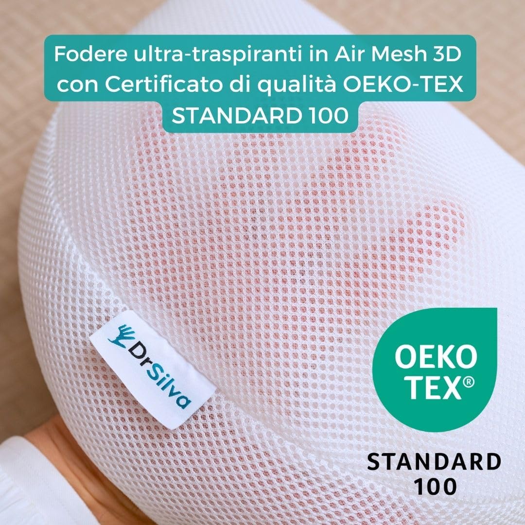 DrSilva Cuscino Gravidanza, Lattice e Poliestere, Fodera Air Mesh 3D, 3 Parti, Fodera Interna con Cerniera per Regolare lo Spessore
