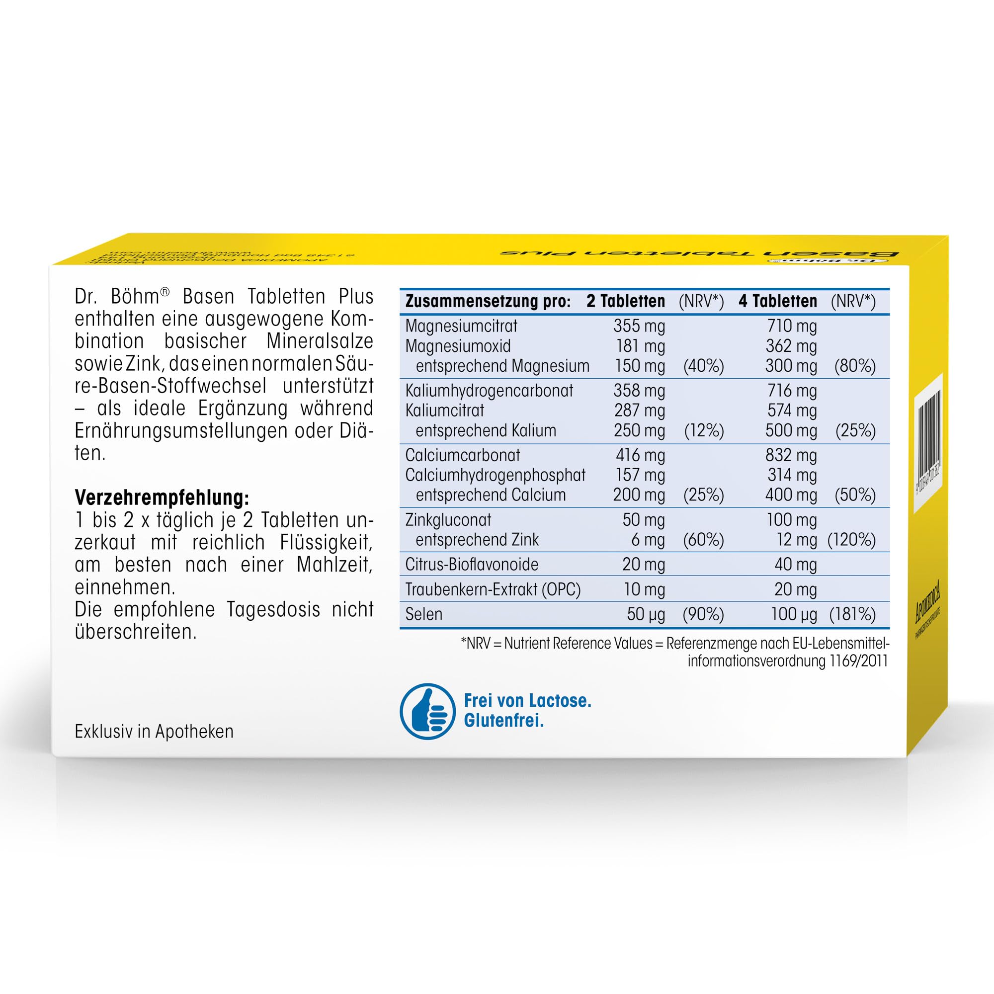 Dr. Böhm Basen Tabletten Plus: Säure-Basen-Balance mit Magnesium, Kalium und Calcium sowie Zink, Selen und OPC, 60 Tabletten