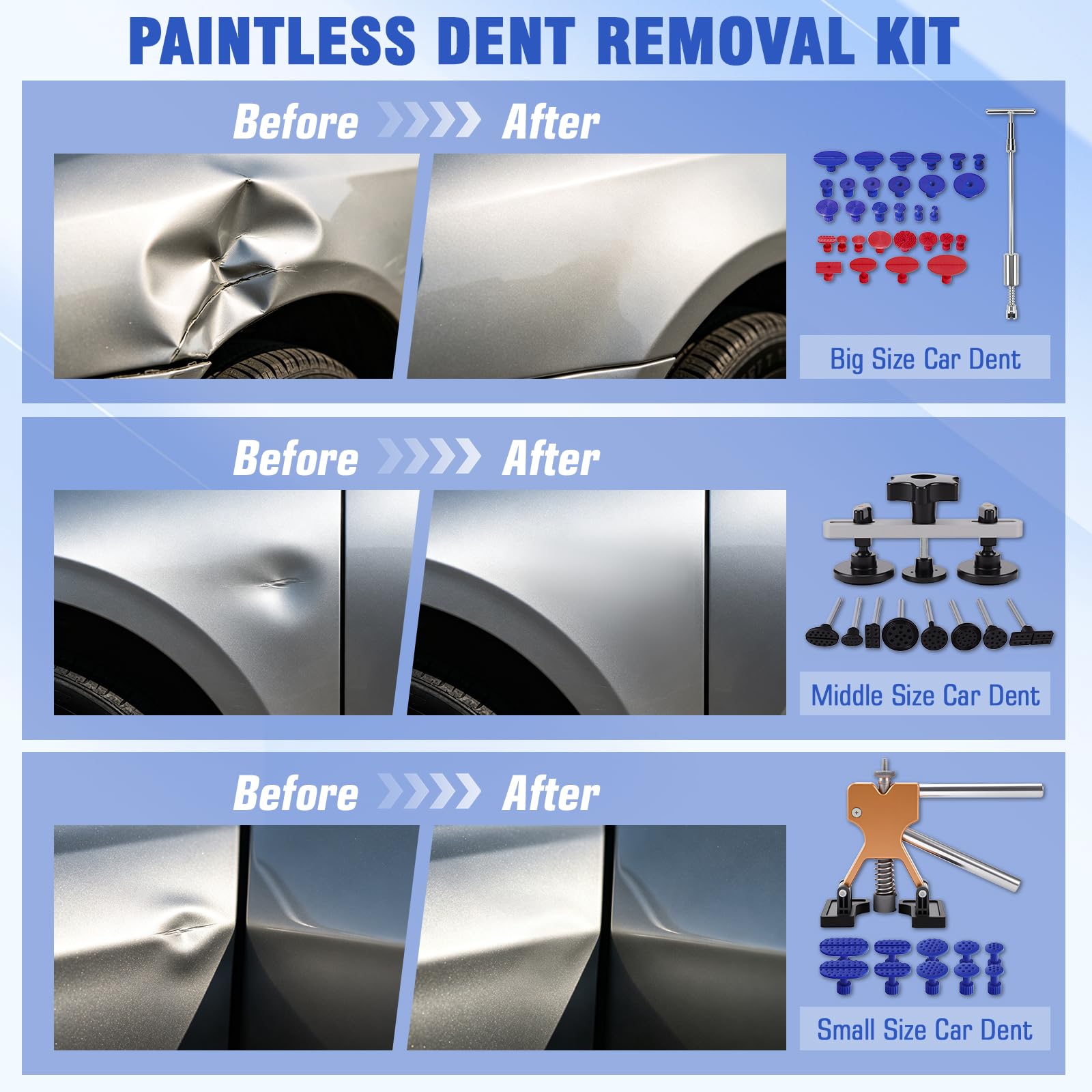 Tirabolli per Carrozzeria Auto, 78Pcs Kit Levabolli Auto, Kit Tirabolli per Carrozzeria, Kit Estrattore a Ponte Estrattore a Martello per Ammaccature, per Auto Rimozione Ammaccature su Veicoli/Portier