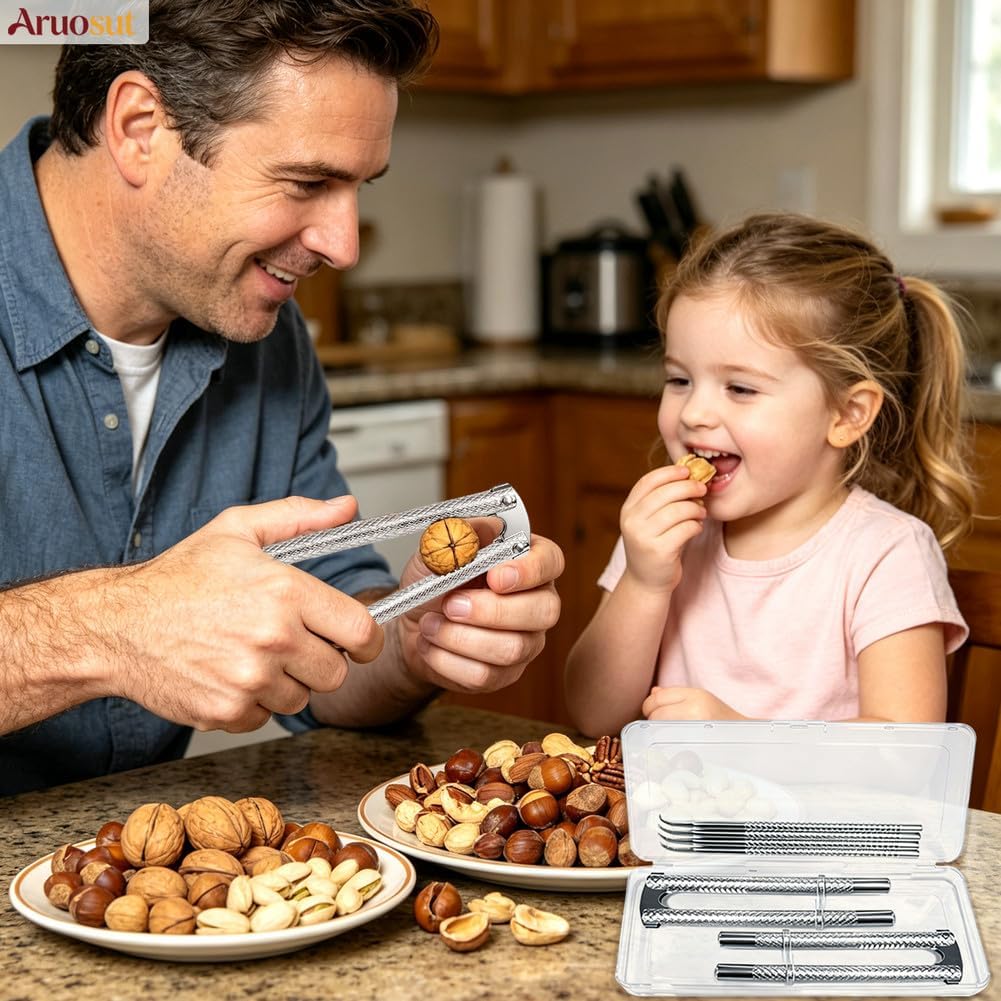 Nut Cracker 2Pcs and 4 Picks Set, Stainless Steel Nutcracker Tool for Walnut and Seafood Crackers