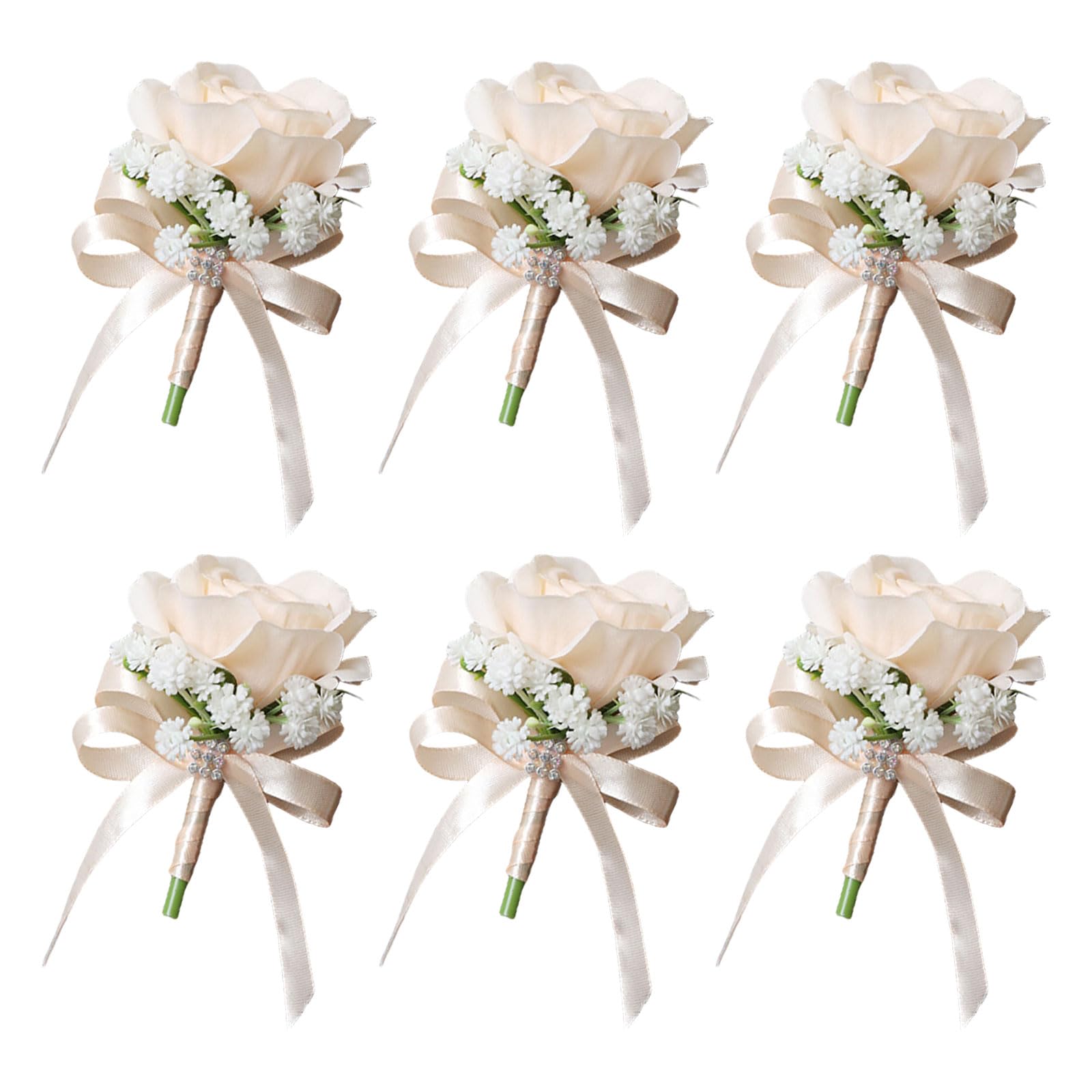 Carotoe Champagne Faux Rose Wedding Corsage Accessory Functional Silk Rose Boutonniere For Bridal Parties Stage Adjustable Size Boutonniere