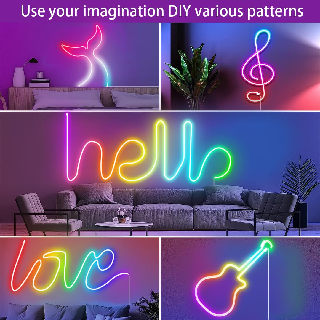 Striscia luminosa a LED al neon USB da 9,8 piedi, striscia luminosa LED IC RGB intelligente per camera da letto, striscia luminosa al neon LED per sincronizzazione musicale, app e