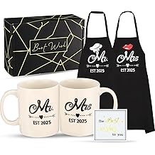 Mr and Mrs Est 2025 Mug and Apron Set, Bridal Shower Gifts, Wedding Engagement Gifts for Couples, for Couple, His and Her Gifts, Funny Kitchen Gifts for Couples