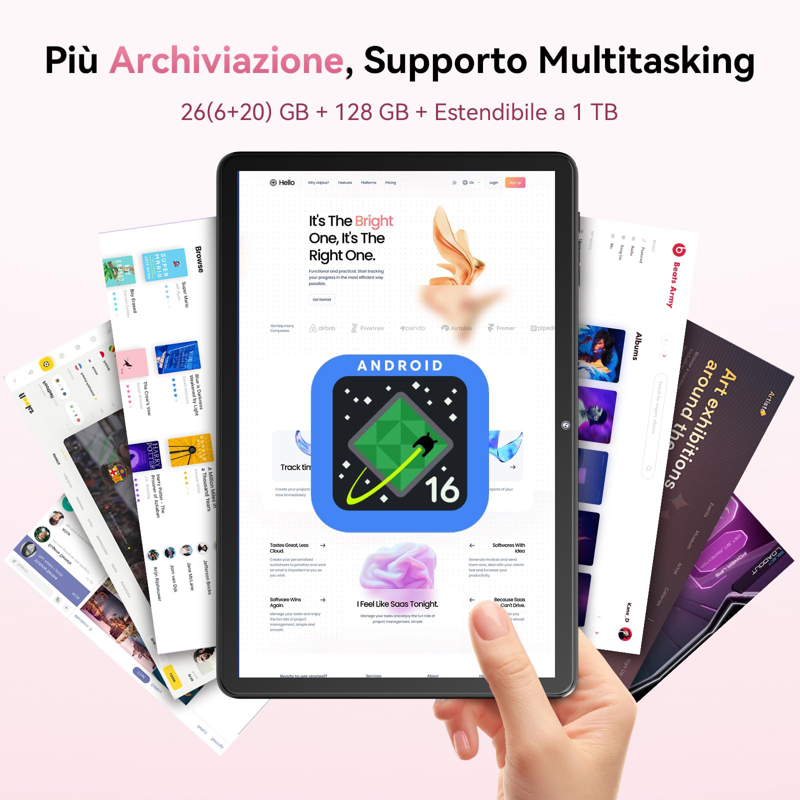 Tablet 10 Pollici, Tablet Android 16, Unisoc T606 CPU, 26 GB RAM + 128 GB ROM + 1 TB TF, Display HD IPS 1280x800, Batteria 7000 mAh, Fotocamera Doppia, WiFi 6, BT 5.0, Widevine L1, GPS (Grigio)