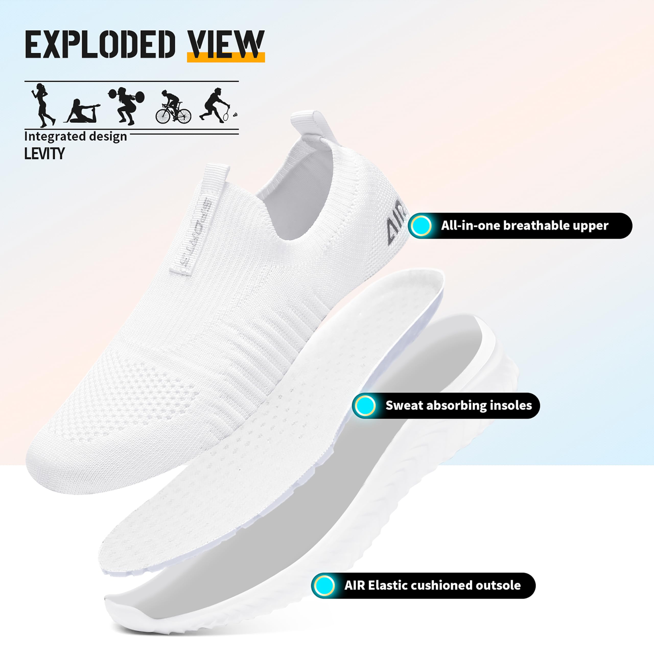 Littleplum Zapatillas Mujer Slip-On Zapatillas de Deporte Zapatos Diarios sin Cordones Ligeros Cómodos,Blanco,38 EU