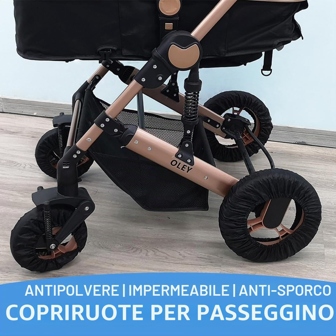 Copriruota Passeggino Universali Impermeabili Antipolvere 4 Pezzi Nero