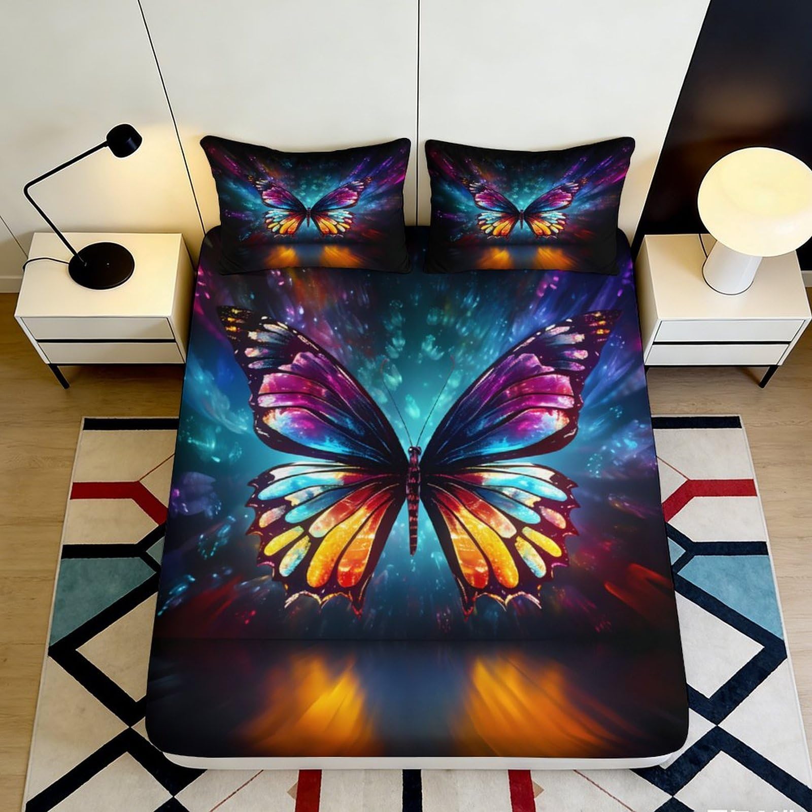 Pnayamiorkfel Style-1 3D Printed Colorful Butterfly Fitted Sheet Microfiber Soft Breathable Fantasy Wings Mattress Cover For Bedroom Decor 90X200x25cm