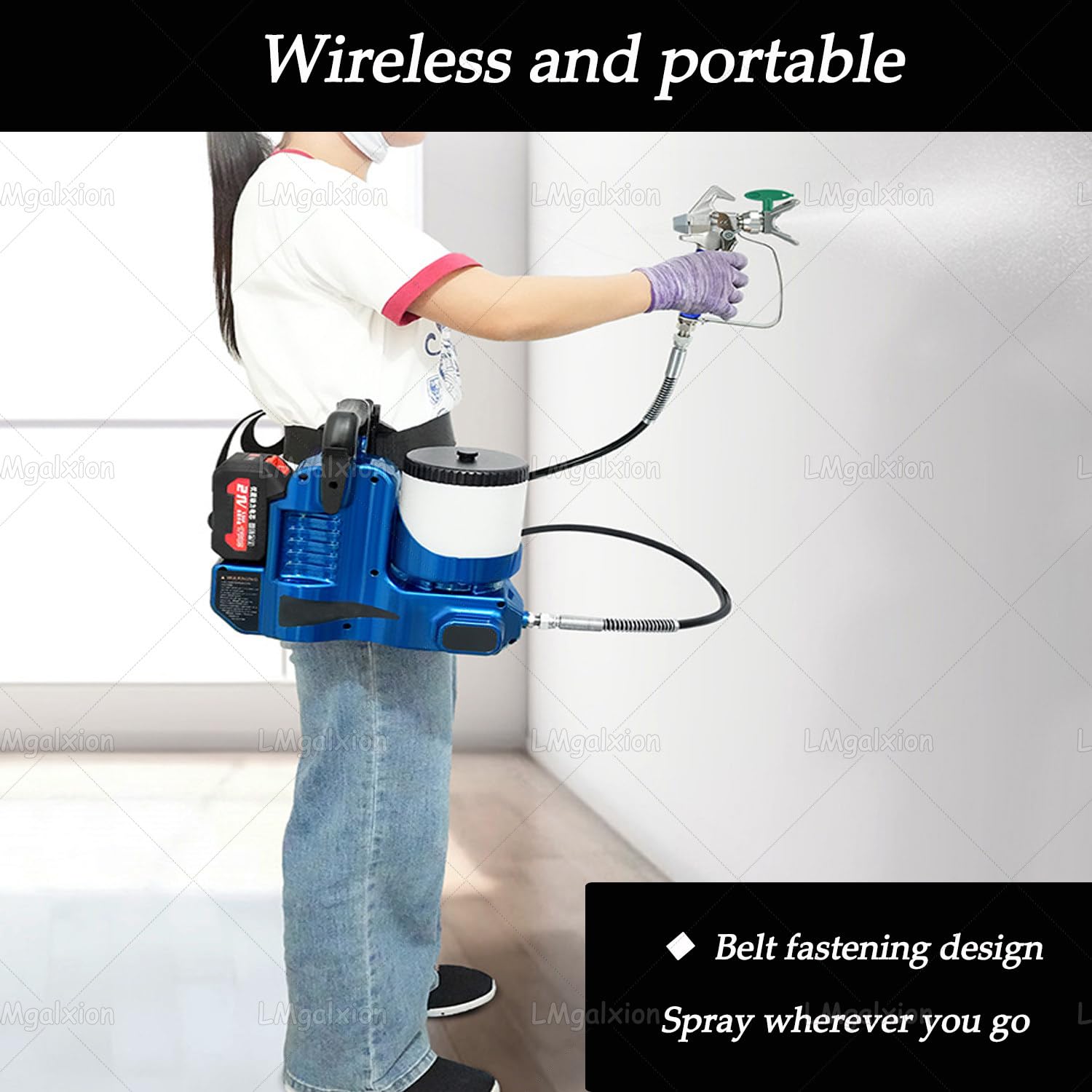 Pistola Verniciatura a Spruzzo Airless Professionale,Spruzzatore Senza Fili Con Batteria Ricaricabile,Portata 1.1l/Min,Tecnologia Airless per Finitura Uniforme,Per Lattice,Smalto,Acqua 1battery