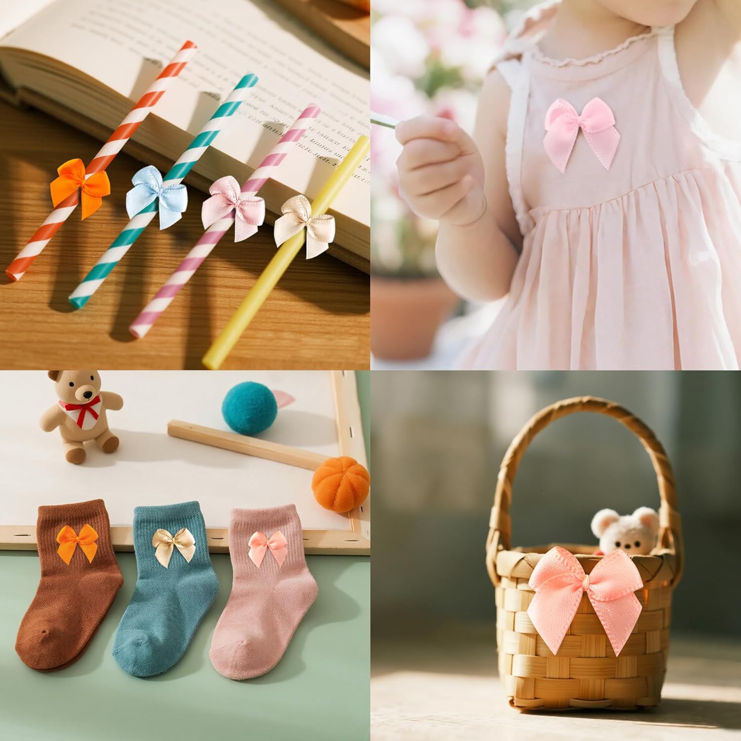 Mini Satin Ribbon Bows: 1 inch Small Tiny DIY Crafts Sewing Appliques Gift Wrapping Party Decorations 200pcs (20colors x 10) - Image 6