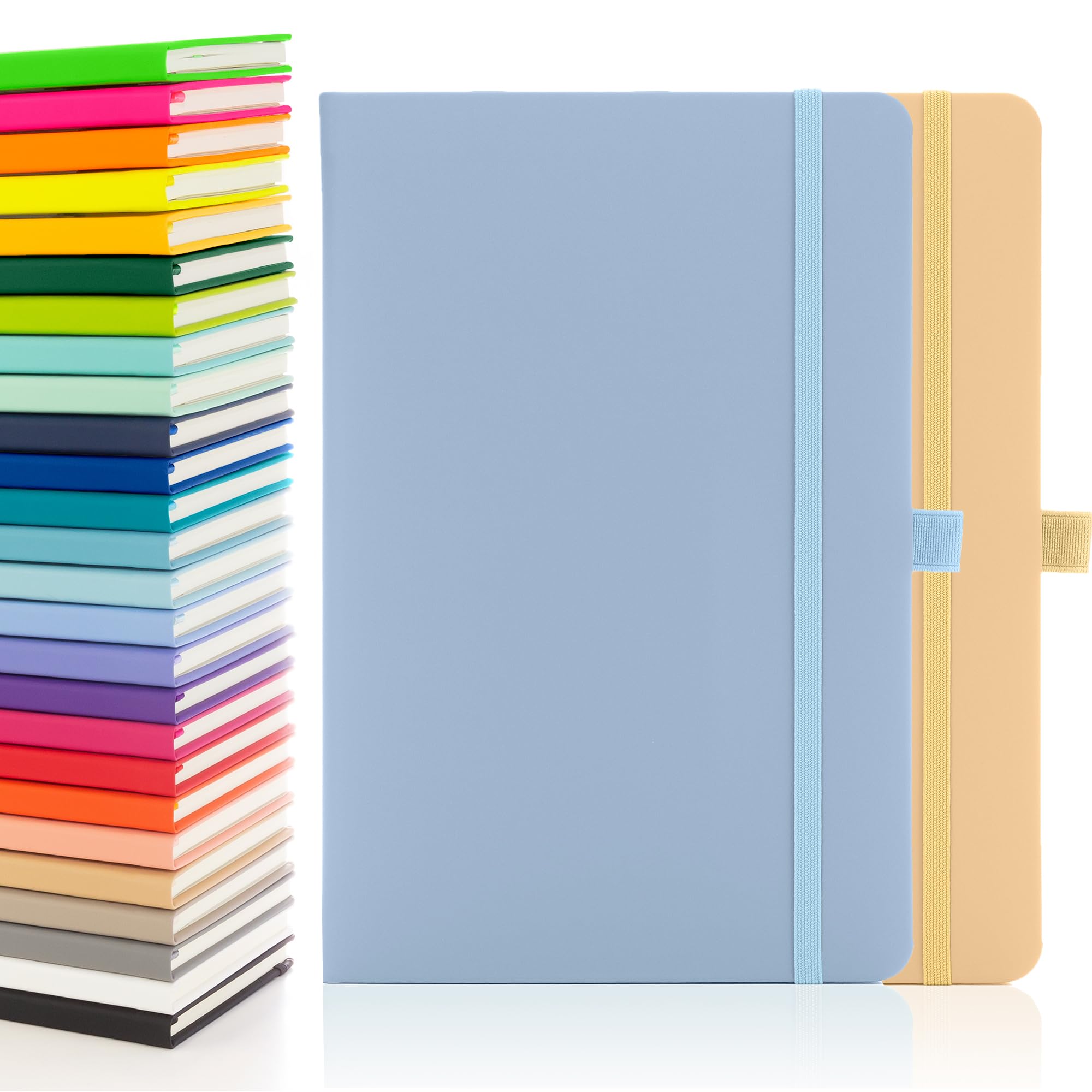 Notes London 2 x Eco A5 Notebook with Lined Pages, Pen Loop, Ribbon, Date Marks and Paper Pocket, Medium Hardback Journal